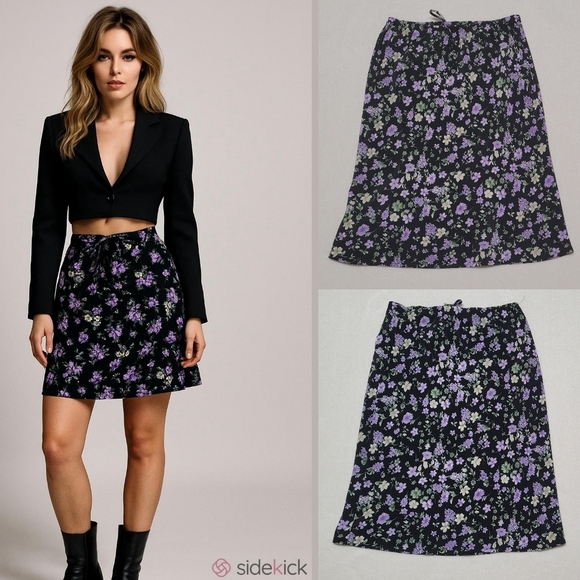 Vintage Dresses & Skirts - Vintage Studio 90s Purple Ditsy Floral Crepe Bow Waist Flowy Hem Mini Skirt M